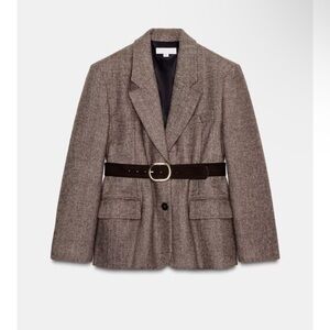 Zara Herringbone Belted Blazer